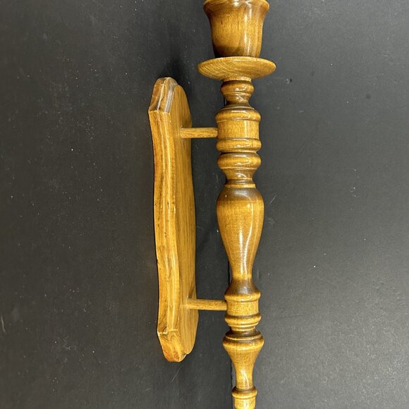 Vintage MCM Hand Turned Wood Candle Wall Sconce Farmhouse Boho Wall Decor 16" M - Picture 2 of 9